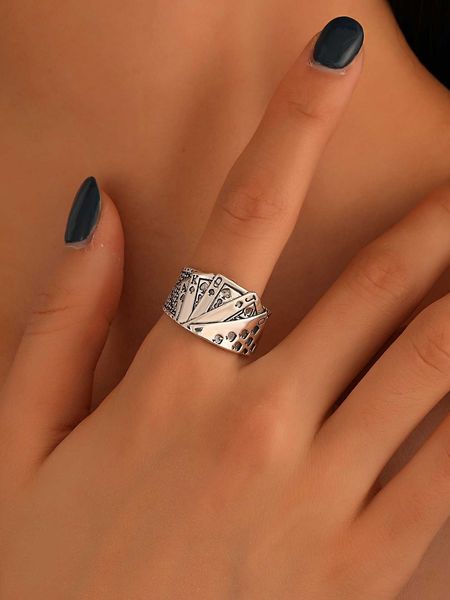 

women's accessories playing card decor cuff ring, Silver