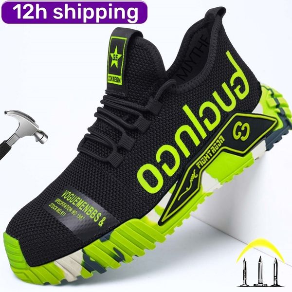 

dress shoes dian sen summer men work safety light breathable sneaker steel toe non slip boots mesh construction 230725, Black
