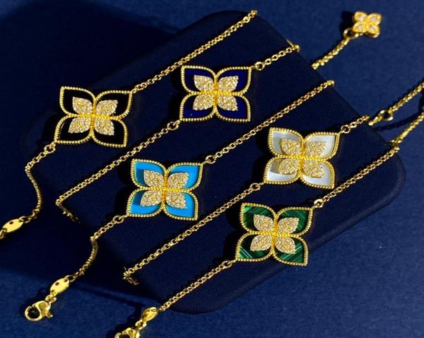 

rc italy brand clover designer charm bracelets 18k gold shining bling crystal diamond sweet 4 leaf flower bangle bracelet jewelry 3728531, Golden;silver