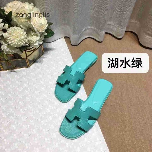 

version shoes slipper leather slippers sandal h designer h-tow bear women's higoran versatile color matching wearing flat bottomed beac