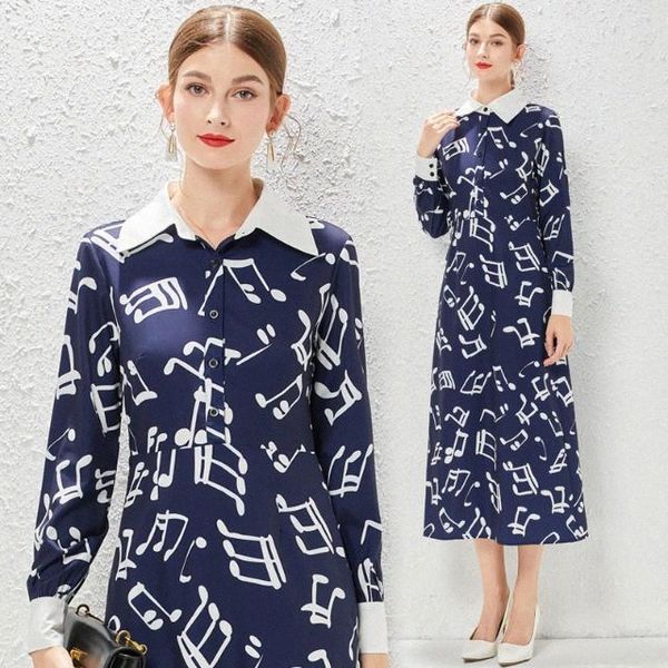 

23ss designer dress luxury vintage bow tie neck printed dress women's fashion blue patterned celebrity style high end printed style pol, Black;gray