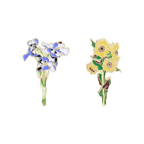 

elegant metal enamel sunflower brooch pins for women iris flower brooches frence national flower lapel pin badge fit hats clothes fashion je, Gray