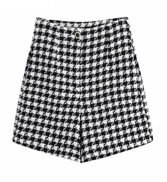 

traf women fashion houndstooth tweed bermuda shorts vintage high waist zipper fly female short pants mujer 2204019912193, White;black