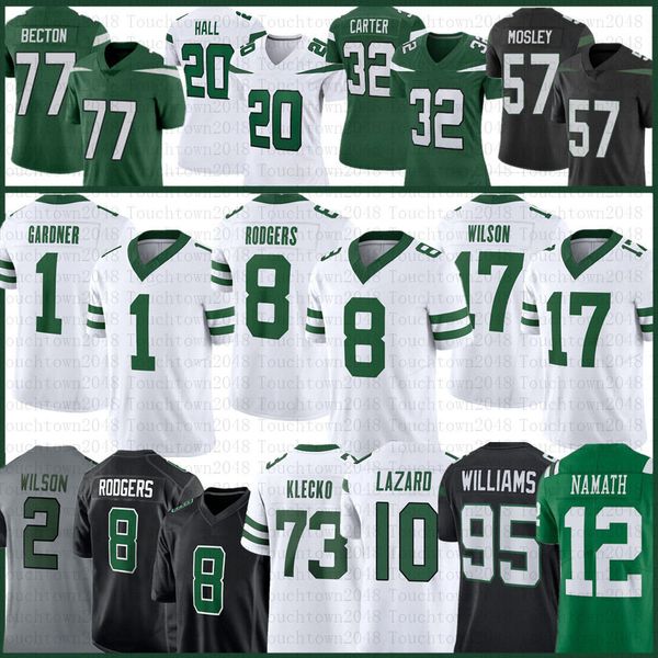

aaron rodgers breece hall custom football jersey ahmad sauce gardner garrett wilson quinnen williams allen lazard new yorks cj mosley jetes, Black;red