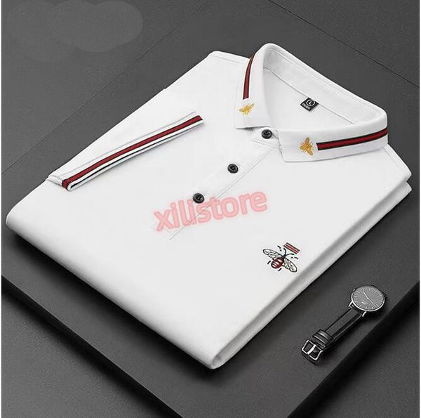 

men's polos casual embroidered bee khaki shirt summer lapel short sleeve t-shirt korean fashion clothing mens polos, White;black