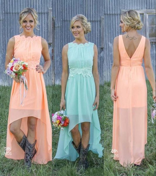 

2020 country bridesmaid dresses bateau backless high low chiffon coral mint green beach maid of honor dress for wedding party prom5647404, White;pink