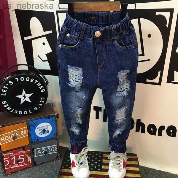 

2020 kids boys jeans fashion clothes ripped pants denim clothing children baby boy popular cowboy long trousers as22, Blue