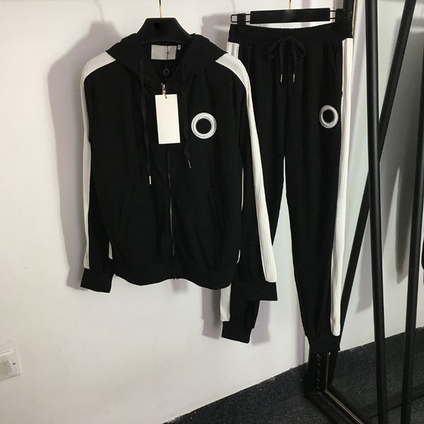 

elastic waist pants tracksuits men womens sport tracksuit fashion embroidery jacket pants zipper cardigan coat suit sets clothing, Black