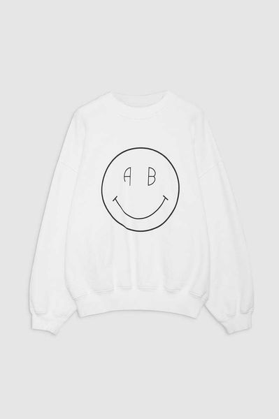 

anine ab bing sweatshirt big smiling printed inner fleece round neck women's plush sweater sportswear, Black