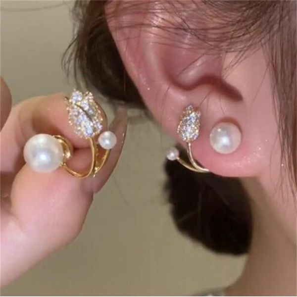 

french luxury crystal tulip flower earrings women's zircon exquisite earrings party christmas jewelry gift ae10, Golden