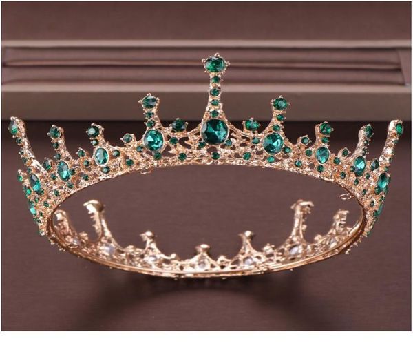 

vintage baroque green crystal round queen crown wedding tiara bridal diadem gold color headpiece dress wedding hair acc jllykb4484364, Silver