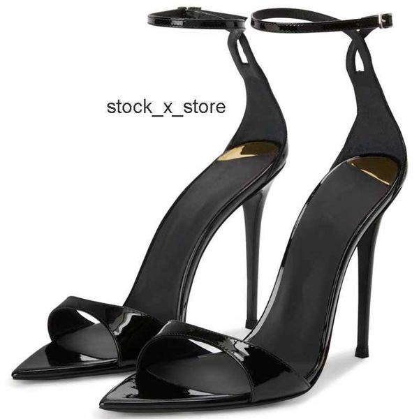 

pump tom-fords designer sandals stiletto heel fashion patent leather heels ankle strap summer high heels women shoes wedding bride dress ope, Black