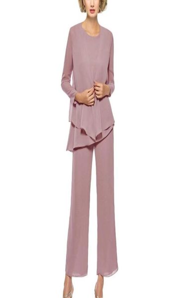 

3 pcs mother of the bride pant suits outfits formal womens evening long sleeve chiffon dressy pantsuits for weddings2679170, Black;red