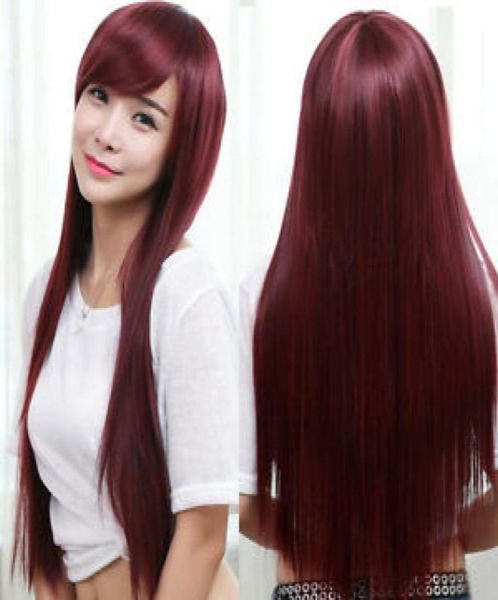 

glamour wine red wig long straight hair cosplay costume party full wig perruque wigs for women38661532560583, Black