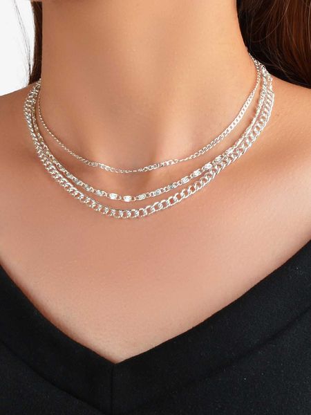 

women's accessories 3pcs minimalist chain necklace, Silver