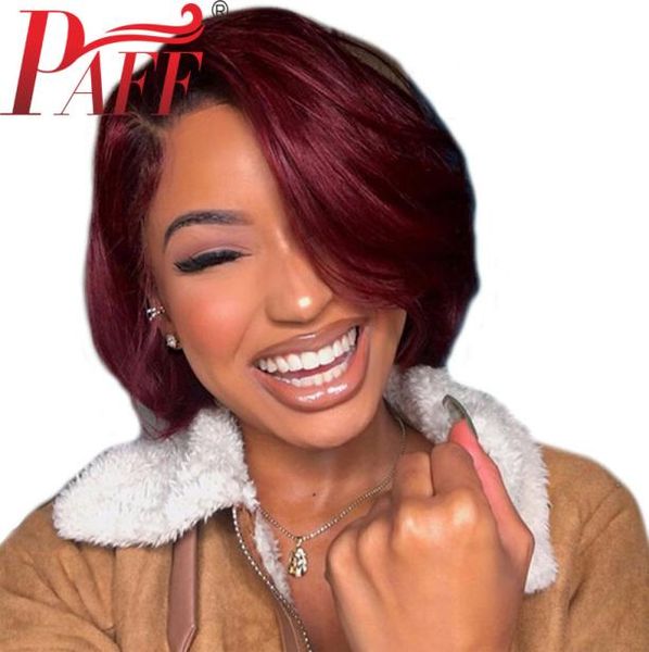 

paff ombre 99j short human hair bob cut wig pre plucked two tone color lace front wig brazilian hair remy straight7540420, Black;brown