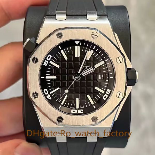 

42mm men watches black dial 15710st mechanical transparent rubber strap bands mens automatic watch wristwatches, Slivery;brown