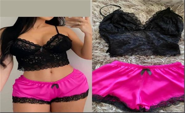 

women039s sleepwear ladies lingerie set temptation babydoll cami shorts for female women039s pajama1451257, Black;red