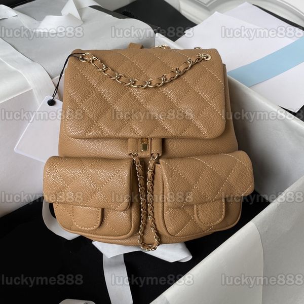

10a mirror quality designers small backpack 21cm shiny grained calfskin luxurys handbags womens leather quilted purse double chain strap sho