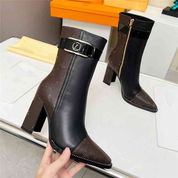 

super mini boots 2023 luis fashion women decorative flat heel winter thick sole leather warm wool high heel snow vuttonity 02-027, Black