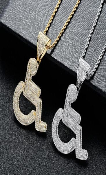 

pendant necklaces european and american men039s necklace wheelchair disabled pendant creative zircon hip hop jewelry13137141, Silver