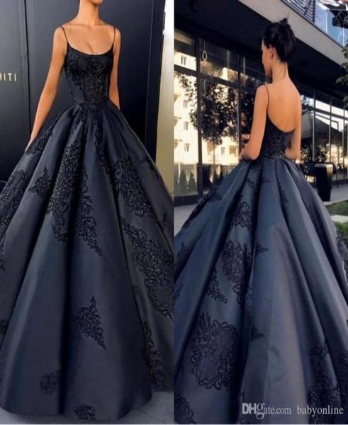 

2019 new fashion black ball gown quinceanera dresses spaghetti straps appliques satin backless saudi arabic prom dresses sweet 16 2319279, Blue;red