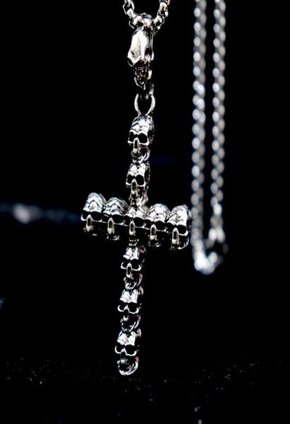 

punk antique silver color cross pendant necklace skull design cruz necklace for men boy hip hop jewelry homme6877287