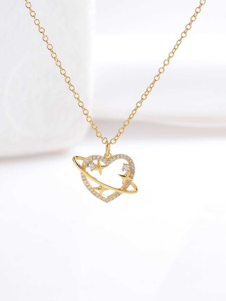 

women's accessories star decor heart pendant necklace, Silver
