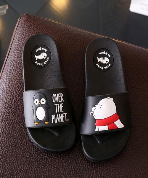 

kids cartoon bear indoor slippers toddler boys girls family summer home flip flop baby bedroom shoes children beach wear sandals8713000, Black;grey
