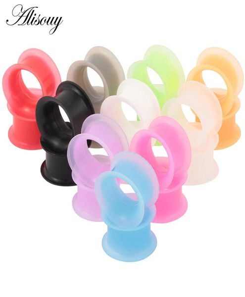 

pair silicone flexible thin double flared flesh tunnel ear plugs ear gauge expander stretcher earlets earrings ear piercing factor6353375, Silver