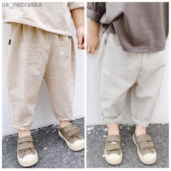 

2023 spring autumn clothes cotton striped baby boys girls pants pockets pure color kids casual trousers children harem pants l230518, Blue