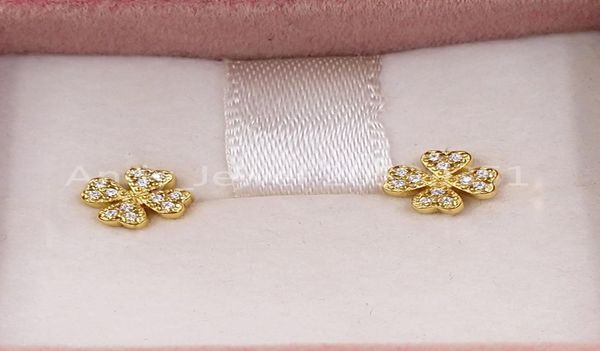 

gold bear good vibes clover earrings stud with diamonds 925 sterling fits european jewelry style gift andy jewel 0181130504767639, Golden;silver