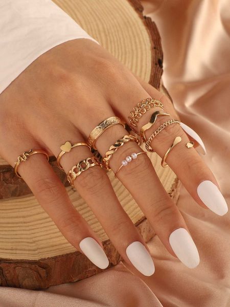 

women's accessories 10 metal rings, Silver