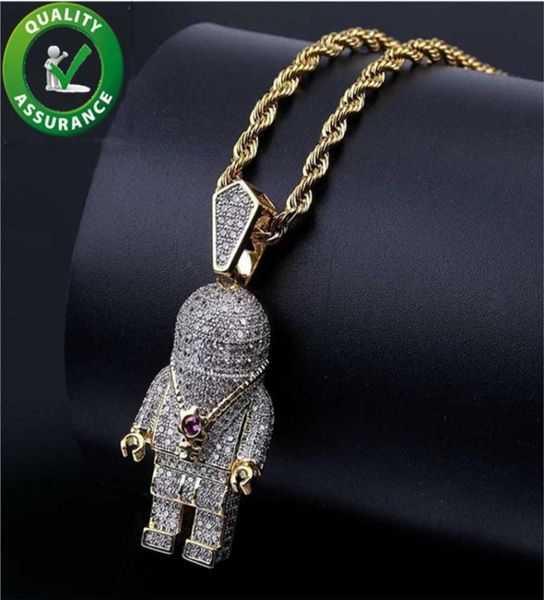 

iced out pendant hip hop bling jewelry men necklace luxury designer diamond astronaut pendants with rope chain rapper fashion acce1766211, Silver