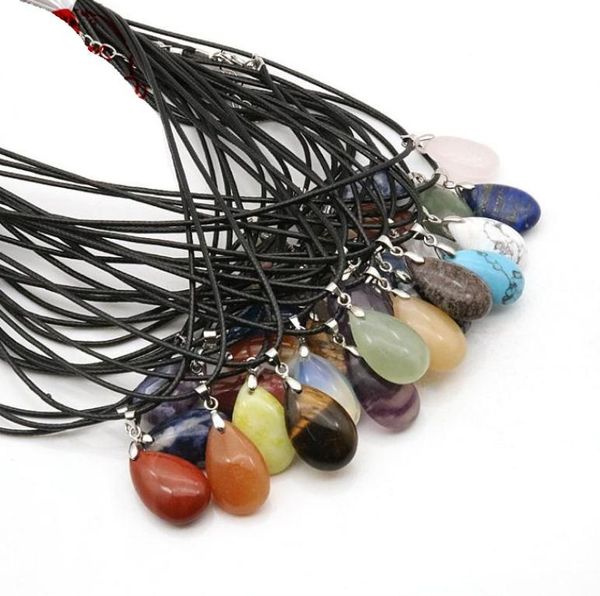 

20 styles natural stone pendants necklaces water drop shape pendant healing crystals amethyst quartz bead chakra healing point nec1238357, Silver