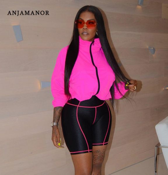

anjamanor two piece set hoodie biker shorts streetwear casual tracksuit women sports suit plus size outfits d37426391665, Gray