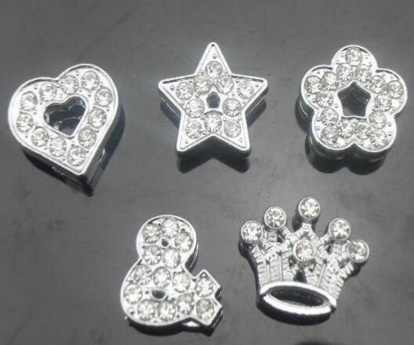

50pcslot 10mm full rhinestones mix styles slide charms diy accessories fit for 10mm bracelet wristband fashion jewelrys3665942, Bronze;silver