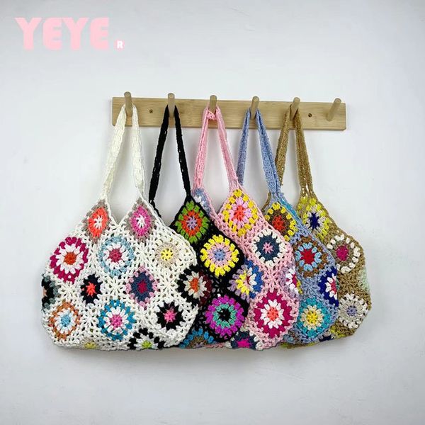 

Western womens shoulder bags fashion 12 colors handmade crocheted handbag retro color matching flower woven bag sweet hollow handbag factory outlet, Purple