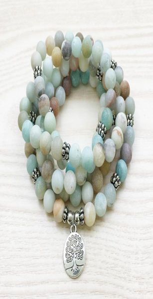

sn1144 matte 8mm amazonite 108 mala bracelet or necklace tree of life bracelet yoga jewelry 5983470, Black