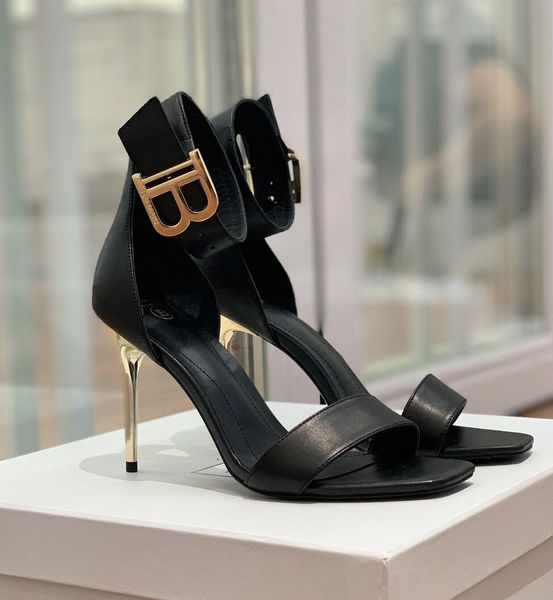

famous design uma sandals shoes women b-embellishment calf suede gold engraved high heel wedding dress elegant lady gladiator sandalias eu35, Black