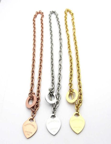 

famous brand jewerly 316l titanium steel 18k gold plated necklace short chain silver man heart necklace pendant for women couple g6203109