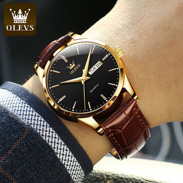 

wristwatches olevs watch for men brand luxury quartz breathable leather strap waterproof business casual 230724, Slivery;brown