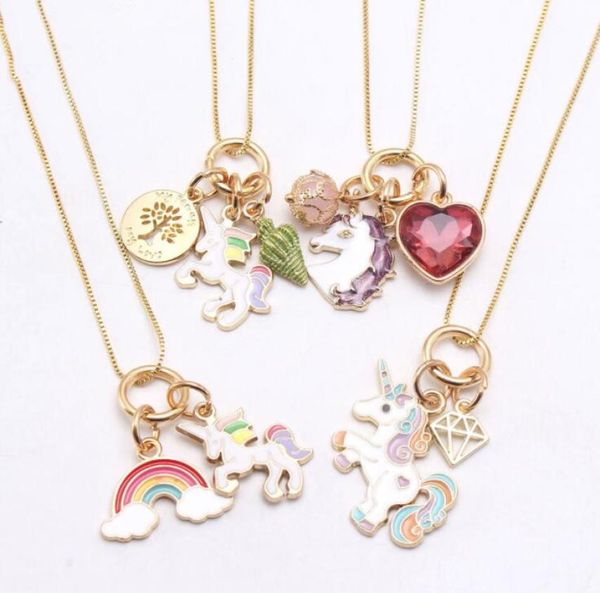 

diy cute baby kids necklaces cartoon unicorn rainbow tree heart pendant fashion girls charms chain necklace children jewelry for p8796625, Silver