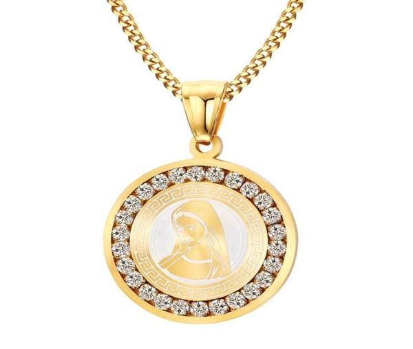 

gold plated virgin mary pendants with crystal around stainless steel mother of god necklace9633081, Silver