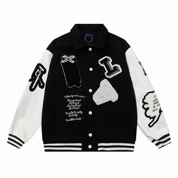 

fashion designer skull decal baseball jacket wool tweed splicing leather sleeve coats embroidery womens hip hop style winter jackets m-xl, Black;brown