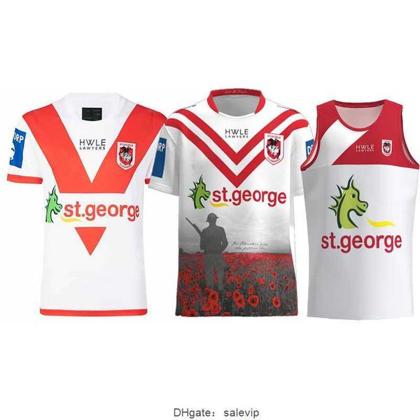 

2023 st.george illawarra dragons rugby jersey home anzac singlet authentic replica men's shirt size s-5xl, White;black