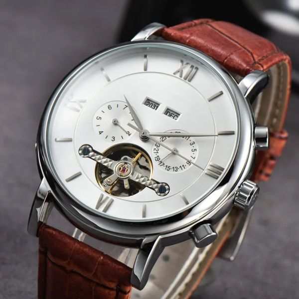 

aaa new leather mechanical men's stainless steel automatic watch sports mens self-wind watches tourbillon male wristwatches q2, Slivery;golden