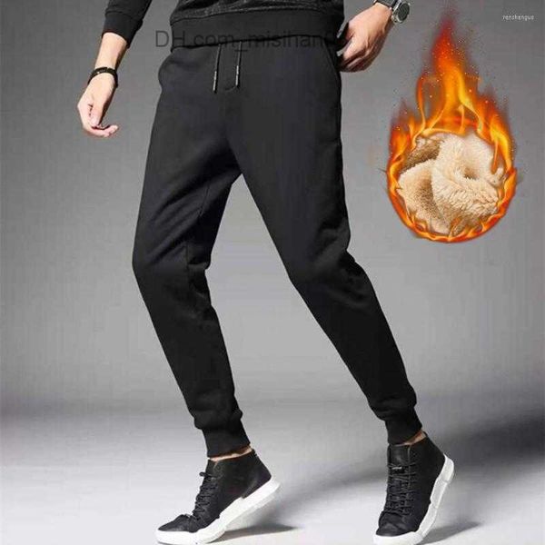 

men's pants men's pants winter sweatpants pocket ankle-banded keep warm mid waist leisure men trousers for sports z230726, Black