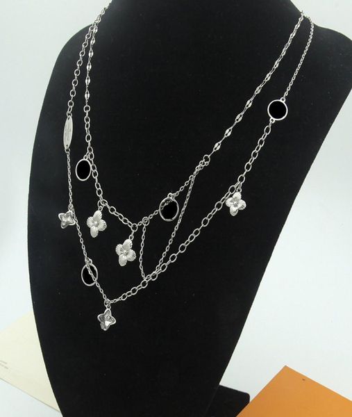 

luxury designer jewelry pendant charm necklace bracelet letter four leaf floral belt diamond double layer necklace with diamond ch1024388, Silver