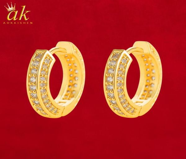 

aokaishen iced single hoop earring for women gold color bling cubic zircon charms hip hop jewelry8155706, Golden;silver